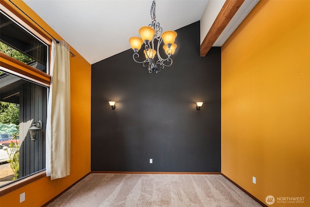 2515 87th Avenue Ct E, Edgewood, WA 98371 - carpeted empty room with a chandelier and vaulted ceiling