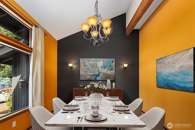 2515 87th Avenue Ct E, Edgewood, WA 98371 - dining space featuring a chandelier, high vaulted ceiling, and an accent wall