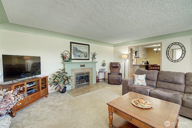 17003 53rd Ave S, Seatac, WA 98188 - carpeted living room featuring a textured ceiling and a tiled fireplace