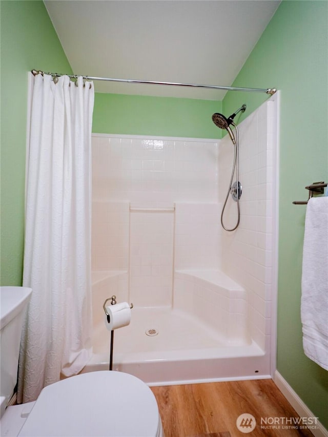 4805 Cushman Rd NE Unit 115, Olympia, WA 98506 - full bath with a shower with shower curtain and wood finished floors