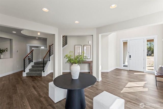 605 26th Avenue Ct, Milton, WA 98354 - entryway with stairway, wood finished floors, and recessed lighting