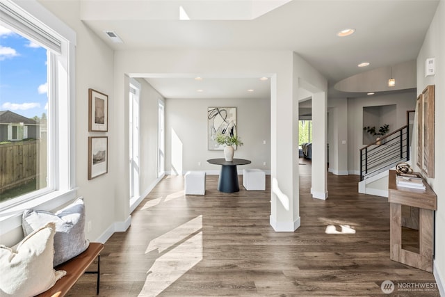 605 26th Avenue Ct, Milton, WA 98354 - hall with stairway, wood finished floors, and recessed lighting
