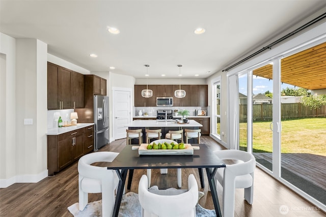605 26th Avenue Ct, Milton, WA 98354 - dining area featuring dark wood-style flooring and recessed lighting