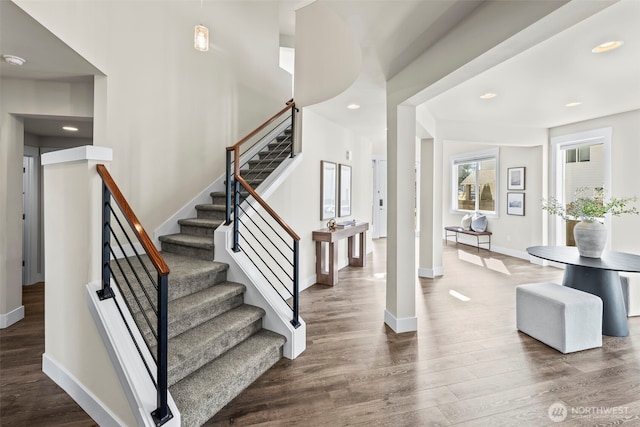 605 26th Avenue Ct, Milton, WA 98354 - stairway featuring wood finished floors and recessed lighting
