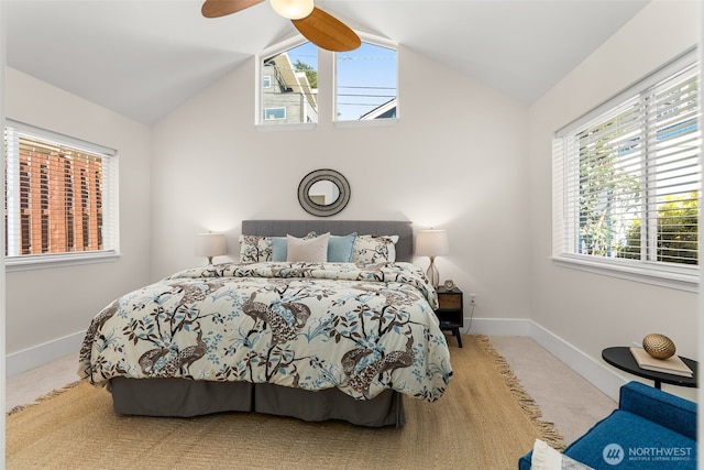 4506 46th Ave SW, Seattle, WA 98116 - carpeted bedroom featuring vaulted ceiling and a ceiling fan