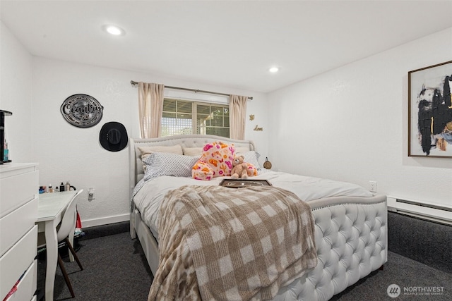 3302 W Tapps Dr E, Lake Tapps, WA 98391 - carpeted bedroom with a baseboard heating unit and recessed lighting