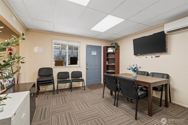 3302 W Tapps Dr E, Lake Tapps, WA 98391 - office area featuring a wall mounted AC, a drop ceiling, and light colored carpet