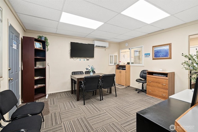 3302 W Tapps Dr E, Lake Tapps, WA 98391 - home office with a wall mounted AC, a drop ceiling, and carpet flooring