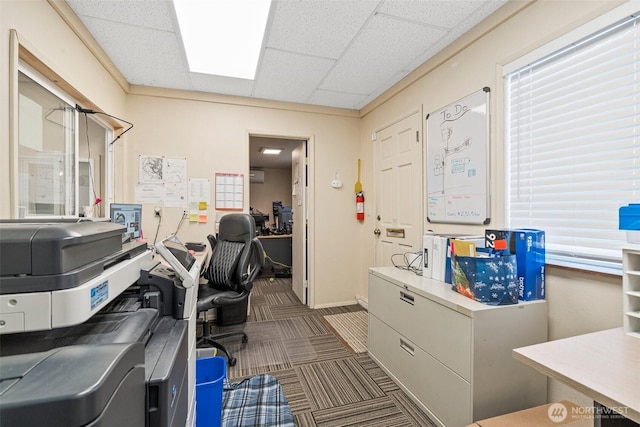 3302 W Tapps Dr E, Lake Tapps, WA 98391 - carpeted home office featuring a paneled ceiling and baseboards