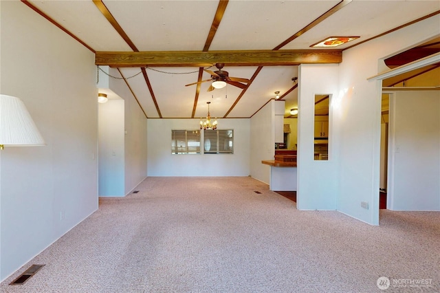 589 Criscola Ave, College Place, WA 99324 - unfurnished living room with carpet flooring, ceiling fan, and a chandelier