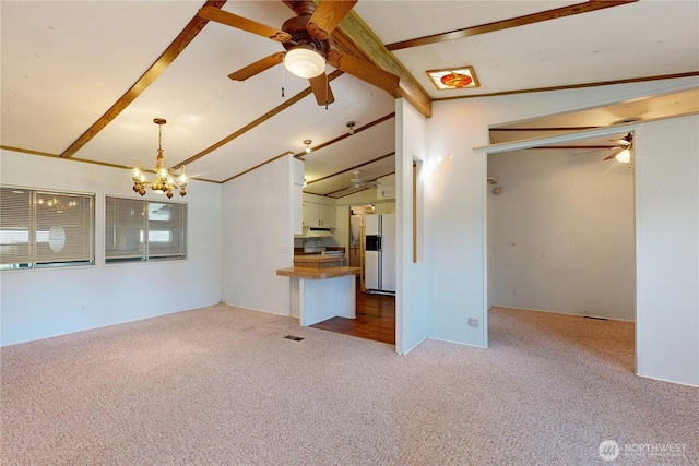 589 Criscola Ave, College Place, WA 99324 - unfurnished living room with ceiling fan, carpet floors, and a chandelier