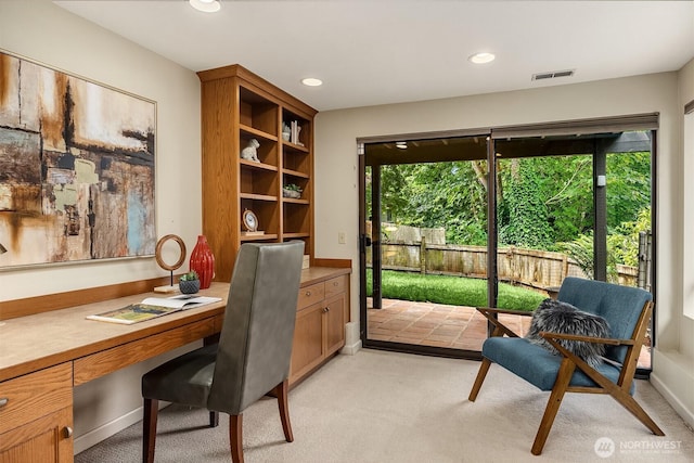 19081 11th Ave NW, Shoreline, WA 98177 - office area featuring light carpet, recessed lighting, and built in desk