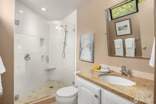 19081 11th Ave NW, Shoreline, WA 98177 - bathroom featuring vanity, a stall shower, and recessed lighting