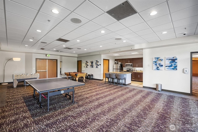 177 107th Ave NE Unit 1906, Bellevue, WA 98004 - game room with light colored carpet, a paneled ceiling, billiards, and recessed lighting