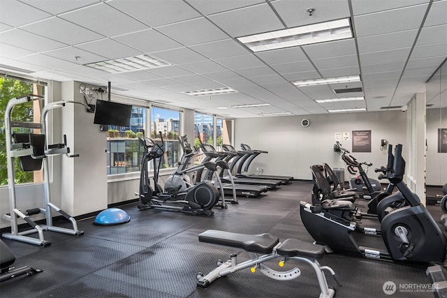 177 107th Ave NE Unit 1906, Bellevue, WA 98004 - workout area featuring healthy amount of natural light and a paneled ceiling