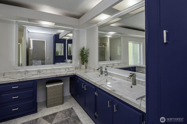 1729 154th St S, Spanaway, WA 98387 - full bathroom featuring a shower stall and double vanity