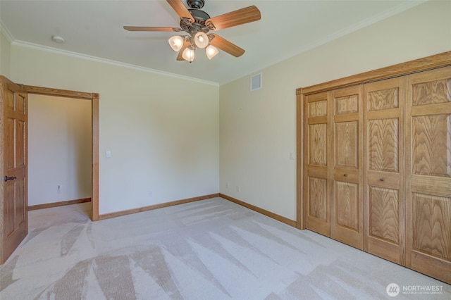 3716 Knowles Rd, Wenatchee, WA 98801 - unfurnished bedroom with ornamental molding, light colored carpet, and ceiling fan