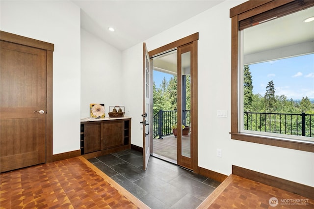 13830 Old Snohomish Monroe Rd, Snohomish, WA 98290 - doorway with lofted ceiling and recessed lighting