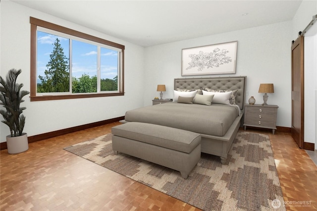 13830 Old Snohomish Monroe Rd, Snohomish, WA 98290 - bedroom featuring a barn door and baseboards