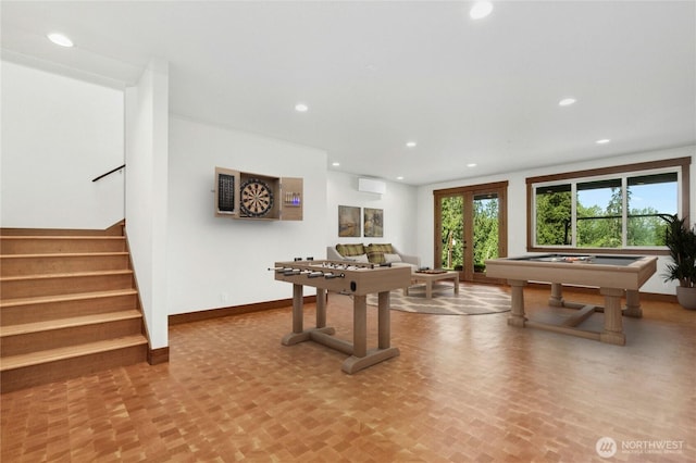 13830 Old Snohomish Monroe Rd, Snohomish, WA 98290 - rec room with recessed lighting, a wall unit AC, and billiards