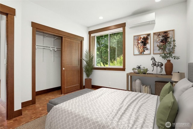 13830 Old Snohomish Monroe Rd, Snohomish, WA 98290 - bedroom featuring a wall mounted air conditioner, a closet, and recessed lighting