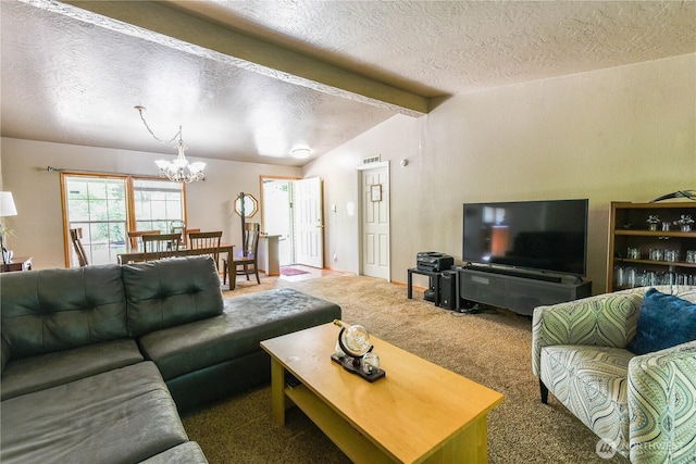 4508 36th Ct SE, Lacey, WA 98503 - carpeted living room featuring a textured ceiling and a chandelier