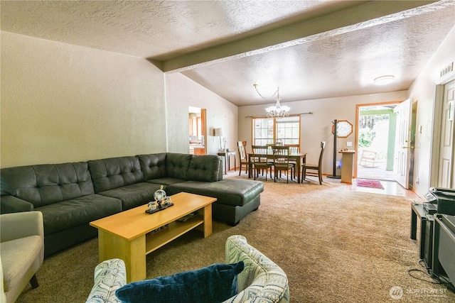 4508 36th Ct SE, Lacey, WA 98503 - carpeted living area featuring a chandelier and a textured ceiling