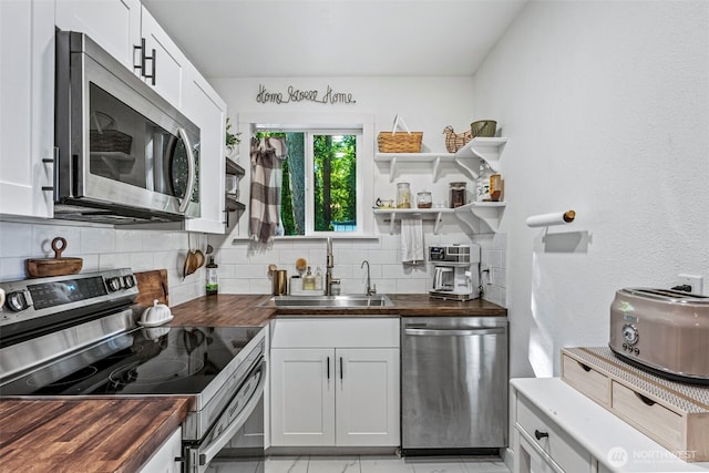 505 NE Jefferson, Chehalis, WA 98532 - kitchen with stainless steel appliances, wood counters, and open shelves