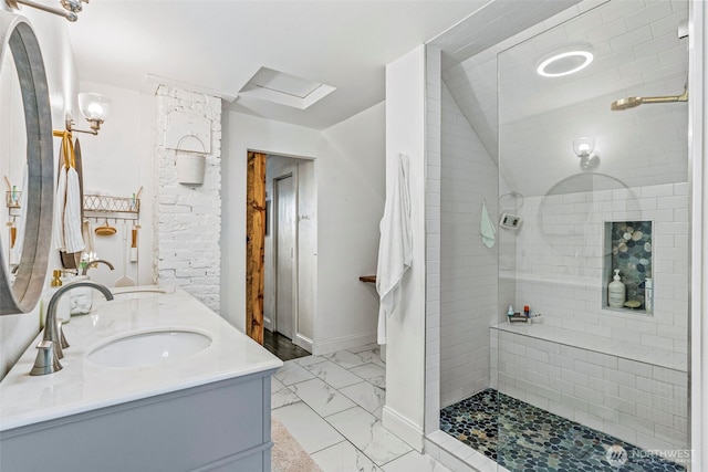 505 NE Jefferson, Chehalis, WA 98532 - bathroom with marble finish flooring, double vanity, and a walk in shower
