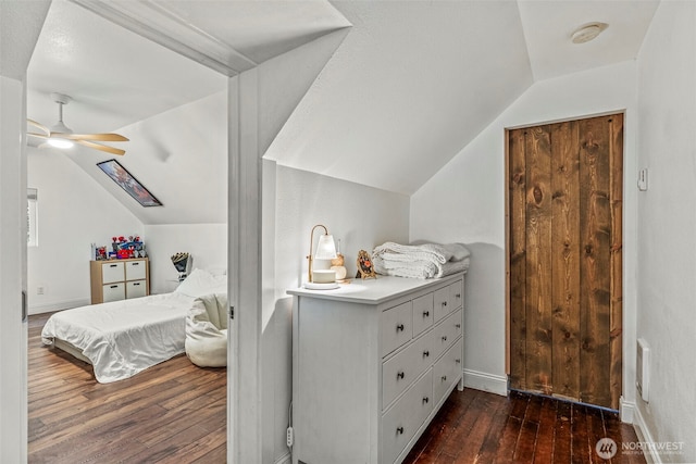 505 NE Jefferson, Chehalis, WA 98532 - bedroom featuring lofted ceiling, dark wood-type flooring, and a ceiling fan
