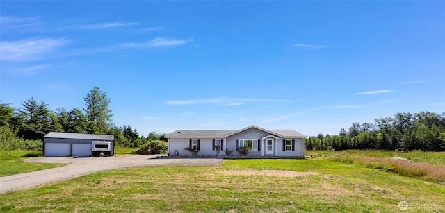 8654 Valley View Rd, Custer, WA 98240 - ranch-style home featuring an outbuilding, a detached garage, and a front yard