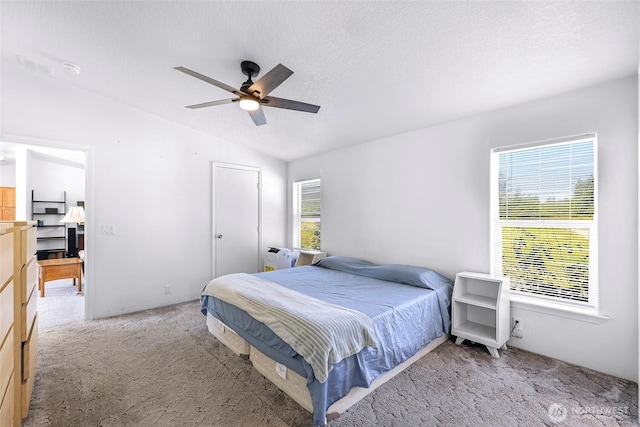 8654 Valley View Rd, Custer, WA 98240 - bedroom featuring carpet floors, multiple windows, a textured ceiling, and ceiling fan