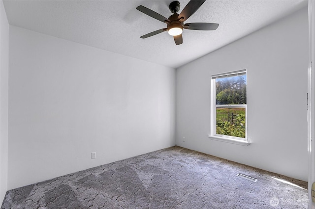 8654 Valley View Rd, Custer, WA 98240 - spare room featuring carpet, ceiling fan, lofted ceiling, and a textured ceiling