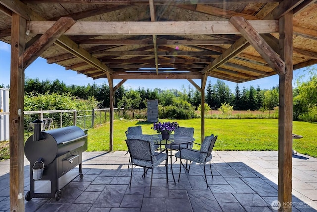8654 Valley View Rd, Custer, WA 98240 - fenced backyard with a patio, outdoor dining area, and grilling area