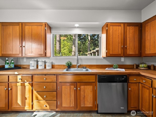13514 3rd Ave NE, Seattle, WA 98125 - kitchen featuring dishwasher, brown cabinetry, and wooden counters