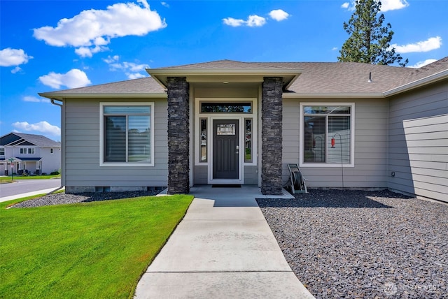 9511 W Floyd Dr, Cheney, WA 99004 - doorway to property with a lawn and a shingled roof