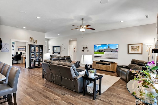 9511 W Floyd Dr, Cheney, WA 99004 - living area with wood finished floors, recessed lighting, and ceiling fan