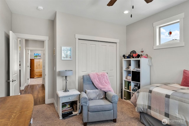 9511 W Floyd Dr, Cheney, WA 99004 - bedroom featuring a closet, carpet, recessed lighting, and ceiling fan