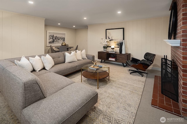 5244 Pullman Ave NE, Seattle, WA 98105 - living area featuring a fireplace, carpet floors, and recessed lighting