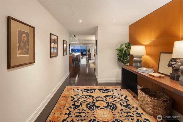 99 Union St Unit 1601, Seattle, WA 98101 - hall featuring an office area, recessed lighting, and wood finished floors