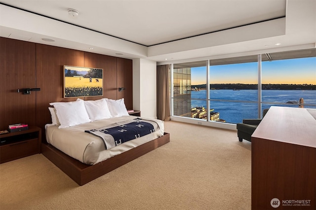 99 Union St Unit 1601, Seattle, WA 98101 - bedroom featuring carpet, recessed lighting, and a water view