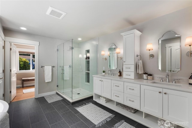 230 155th Pl SE, Bothell, WA 98012 - full bath featuring a stall shower, double vanity, and recessed lighting