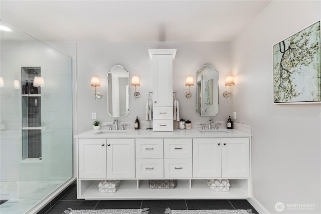 230 155th Pl SE, Bothell, WA 98012 - full bath with tile patterned flooring, double vanity, and a tile shower