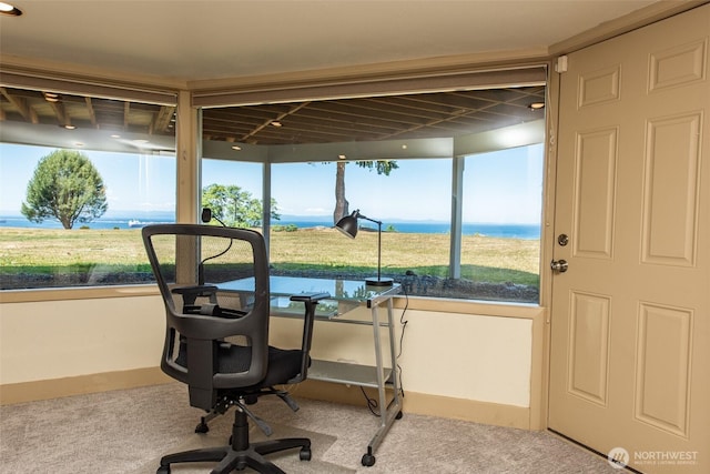 2641 E Bay St, Port Angeles, WA 98362 - home office featuring carpet floors and a water view