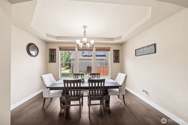 17116 138th Ave E, Puyallup, WA 98374 - dining area featuring a tray ceiling, a chandelier, and dark wood-style flooring