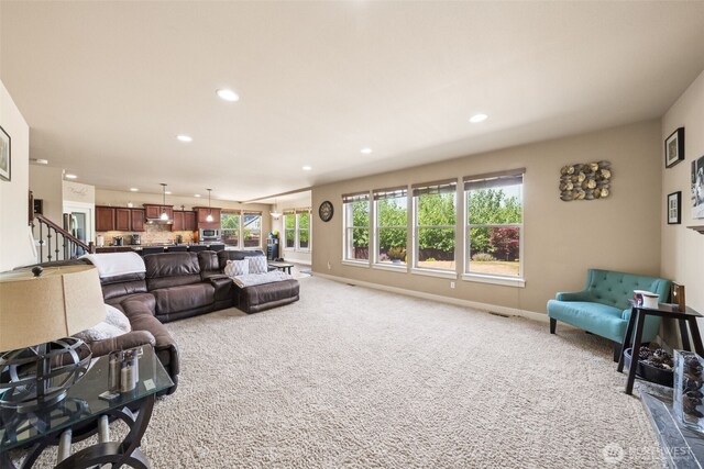 17116 138th Ave E, Puyallup, WA 98374 - living room featuring carpet floors and recessed lighting