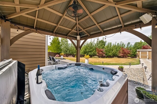 17116 138th Ave E, Puyallup, WA 98374 - view of swimming pool featuring a hot tub, a gazebo, and a lawn