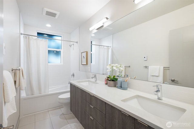 6012 Palatine Ave N, Seattle, WA 98103 - bathroom with double vanity, shower / bath combination with curtain, and tile patterned flooring