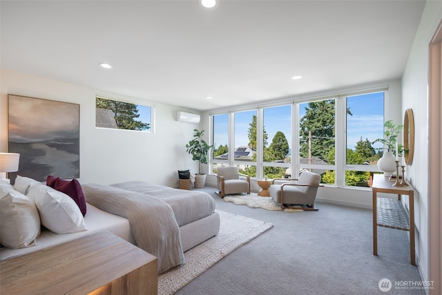 6012 Palatine Ave N, Seattle, WA 98103 - carpeted bedroom with recessed lighting and a wall mounted air conditioner