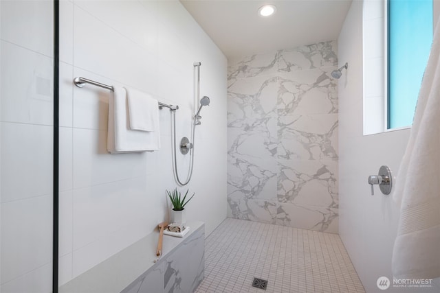 6012 Palatine Ave N, Seattle, WA 98103 - full bath with a tile shower, tile walls, and recessed lighting